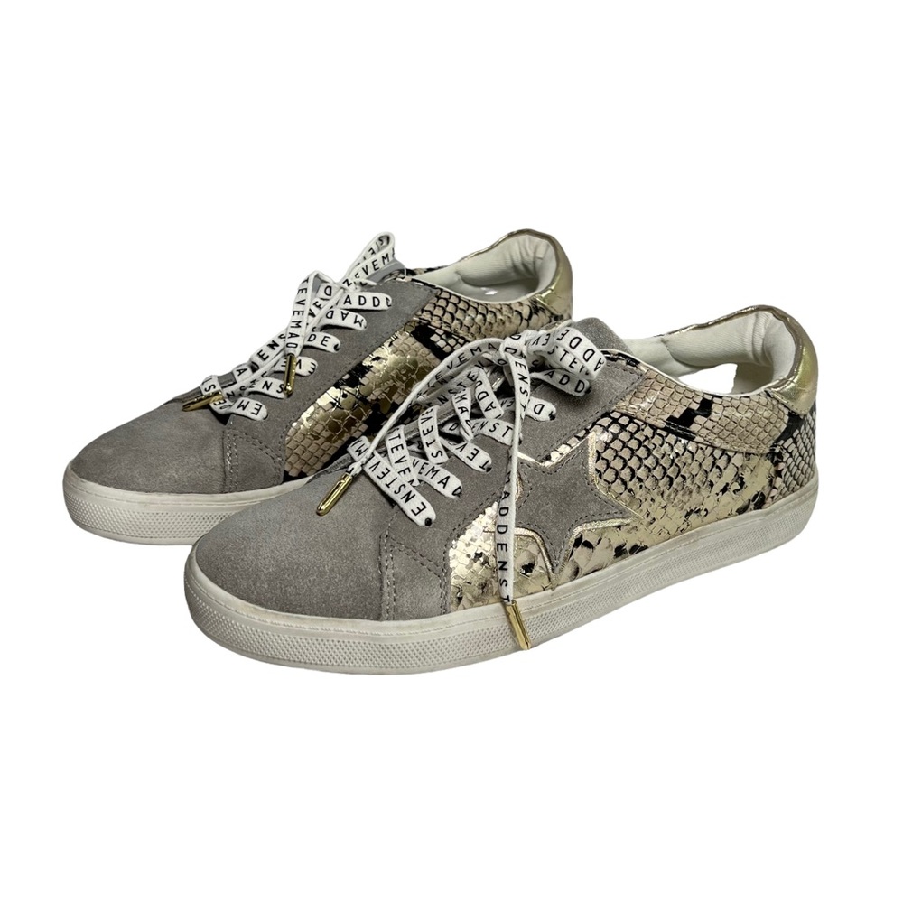 Steve Madden Gray and Gold Snake-Print Low Top Sneakers